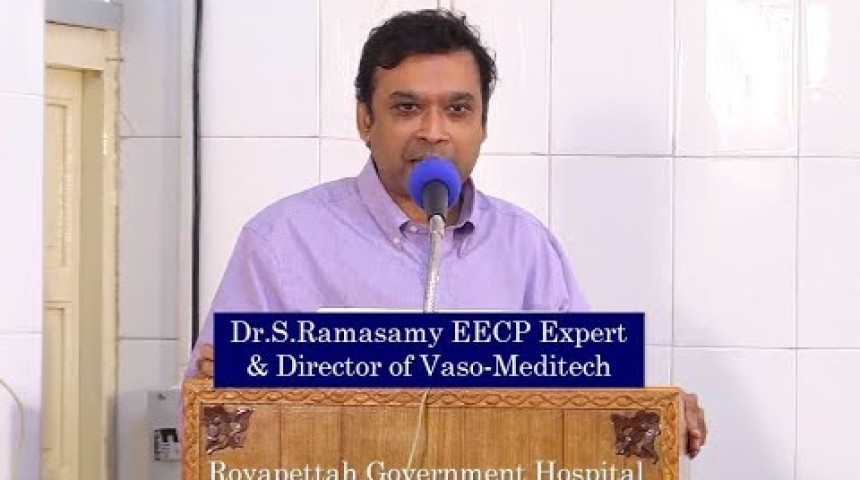 dr s ramasamy eecp expert conducting an education program on the “ role of enhanced external counter pulsation treatment in clinical cardiology at royapettah government hospital